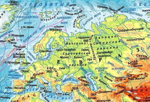 Фізична карта Європи