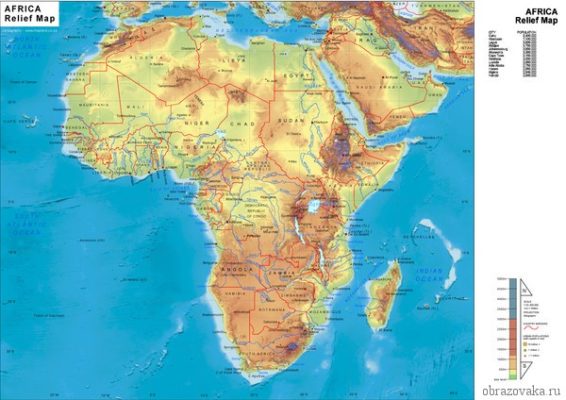 Карта рельєфу Африки
